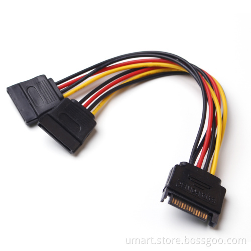 SATA 15pin Power Splitter Cable 15 Pin Male to Serial ATA 15pin x 2 Female Y Hard Drive Cables 15CM
